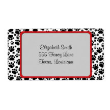 Dog Paws Traces Pawprints White, Black Custom Shipping Labels