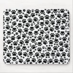 Dog Paws Traces Pawprints White, Black Mouse Pads
