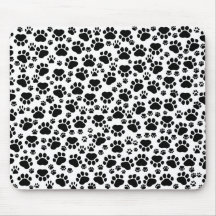 Dog Paws Traces Pawprints White, Black Mouse Pads