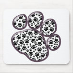 Dog Paws Traces Pawprints White, Black Mousepads