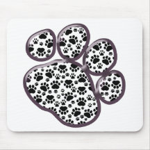 Dog Paws Traces Pawprints White, Black Mousepads
