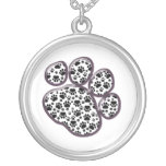 Dog Paws Traces Pawprints White, Black Personalized Necklace