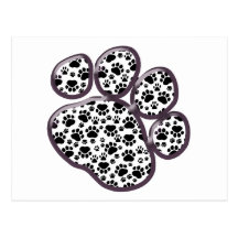 Dog Paws Traces Pawprints White, Black Post Card