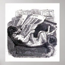 "Dog Reading Newspaper" Vintage Illustration Posters