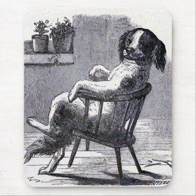 "Dog Sitting in a Chair" Illustration Mouse Pads by floppydog