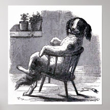 "Dog Sitting in a Chair" Illustration Posters