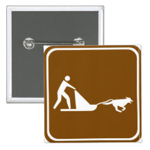 Dog sledding Highway Sign Pinback Button