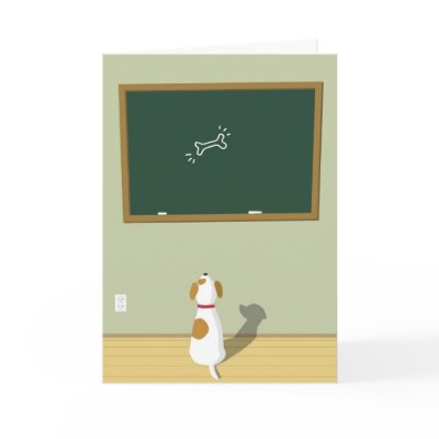 Dog staring at the bone drawing on chalkboard cards by gollykim