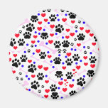 Dog Trails Paws Bones Dots Hearts Red Pink Blue Refrigerator Magnet