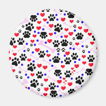 Dog Trails Paws Bones Dots Hearts Red Pink Blue Refrigerator Magnet