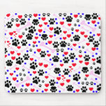 Dog Trails Paws Bones Dots Hearts Red Pink Blue Mouse Pad