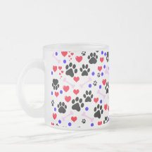 Dog Trails Paws Bones Dots Hearts Red Pink Blue Coffee Mugs