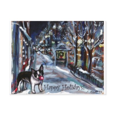 Dog Winter Xmas holiday scene Postcards by zadajeanne