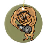Dog with Machine Gun Christmas Ornament