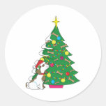 Doggie Christmas Tree Round Sticker