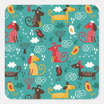 Dogs and birds square sticker