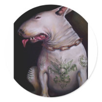 Dogs eat cats round sticker