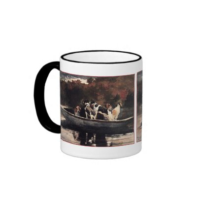 Dogs in a Boat  by Winslow Homer Coffee Mugs by VintagePets