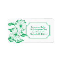 Dogwood Flowers Address Label in Spring Green
