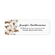 Dogwood Flowers Return Address Label in Brown