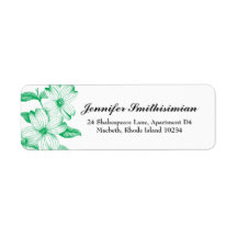 Dogwood Flowers Return Address Label in Green