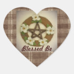 Dogwood Pentacle Wreath Brown Plaid Heart Stickers