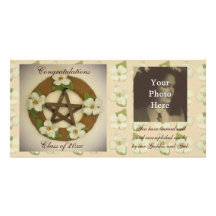 Dogwood Pentacle Wreath Floral Commemorative Personalized Photo Card