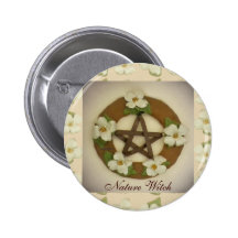 Dogwood Pentacle Wreath Floral Pattern Pinback Buttons