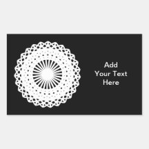 Doily. White lace circle. On Black. Stickers