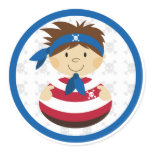 Doll Pirate Boy Blue Round Sticker