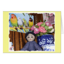 Doll with Birds Greeting Cards