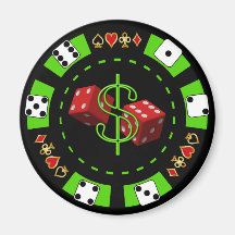 DOLLARS AND DICE POKER CHIP REFRIGERATOR MAGNET