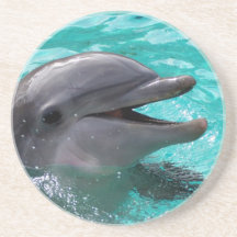 Dolphin head in aquamarine water drink coasters