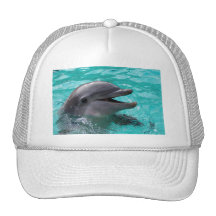 Dolphin head in aquamarine water trucker hats