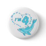 Dolphin Heart 4th Birthday Pinback Button