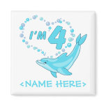 Dolphin Heart 4th Birthday Refrigerator Magnet