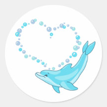 Dolphin Heart Round Sticker