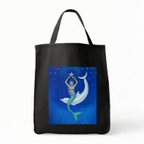 Dolphin Moon Mermaid Tote Bags
