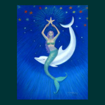 Dolphin Moon Mermaid fantasy art Poster posters