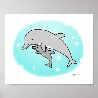 Dolphin Poster Cute Mom & Baby Dolphin Nursery Art