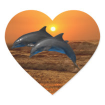 Dolphins at sunset heart stickers