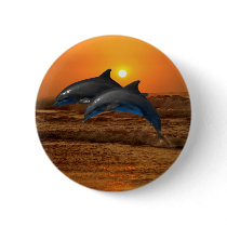 Dolphins at sunset pinback button