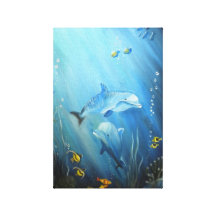 Dolphins In Deep Blue Sea Oil Painting on Canvas Stretched Canvas Prints