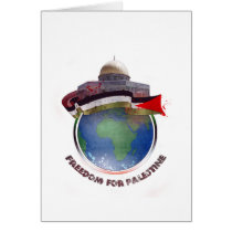 Dome of the rock, the world, Palestine flag Greeting Card