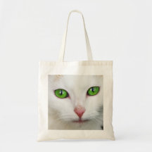 Domestic Cat with Green Eyes Feline Face White Fur Canvas Bag