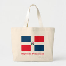 Dominican Republic Flag with Name in Spanish Canvas Bags