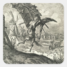 Don Quixote and the Windmills Square Stickers