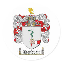 DONOVAN FAMILY CREST -  DONOVAN COAT OF ARMS ROUND STICKERS