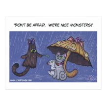 "Don't be afraid.  We're nice monsters!" Postcard