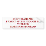 DON'T BLAME ME!I WASN'T STUPID ENOUGH TO VOTE F... BUMPER STICKERS
